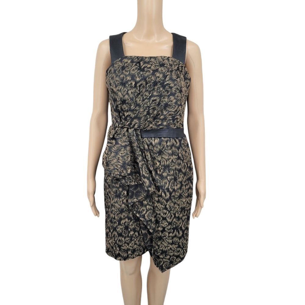 Cynthia Steffe Elegant Black and Gold Women's Dress Leather Accents